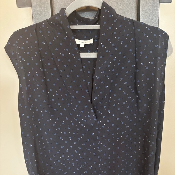 Vince SHADOW DOT SLEEVELESS DRAPE-NECK DRESS IN INDIGO - size L - Picture 2 of 8